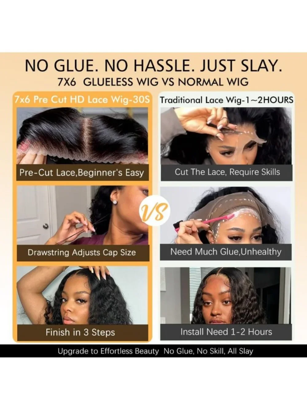 24 Inch Deep Wave Glueless Human Hair Wig - Pre Plucked, 250% Density, Easy Wear
